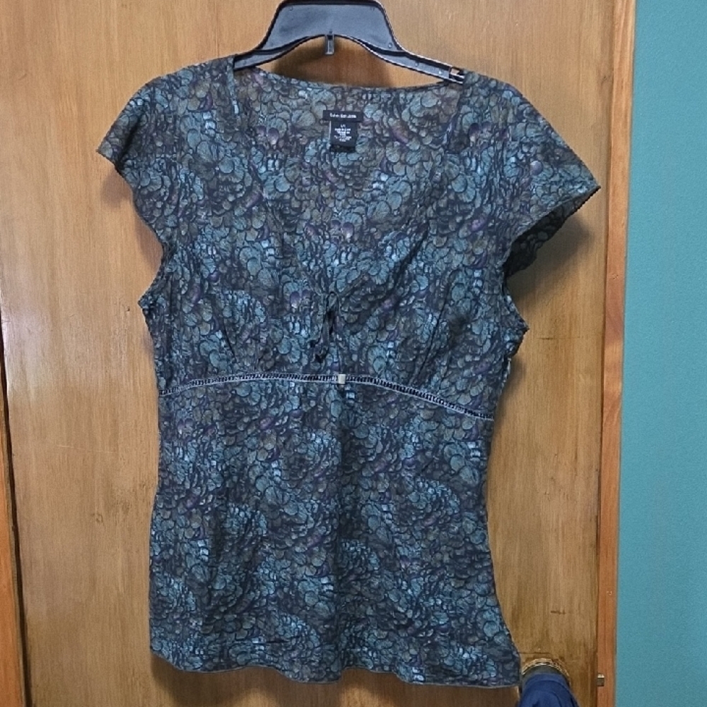 2 for $10** Calvin Klein Teal and Black Floral Blouse